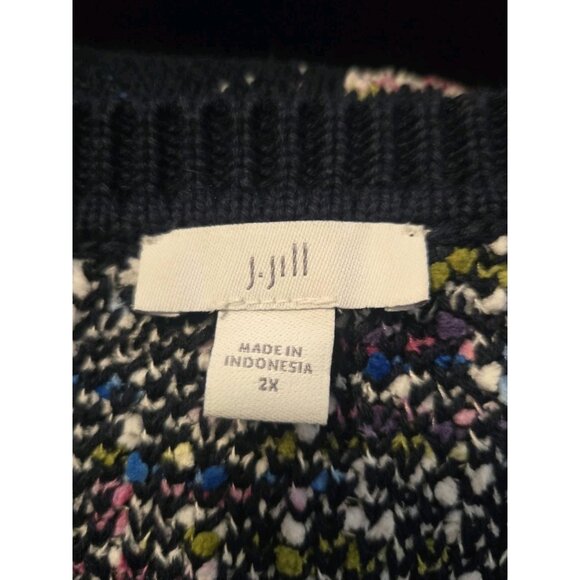J Jill Intarsia Snowflake Blue Multi Color Marled Sweater Pullover 2X Cotton - Picture 6 of 7